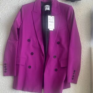 Zara Women's oversized Double Breasted Berry/ Purple Blazer, size XS
